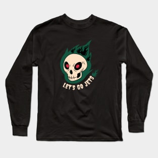 Skull with burning football eyes.  Let's go Jets! Long Sleeve T-Shirt